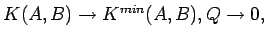 $K(A,B)\rightarrow K^{min}(A,B), Q\rightarrow 0,$